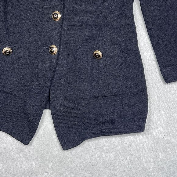 St Johns Basics CollectIon Blazer Size 4 Black Gold Buttons Classic Knits Jacket - Picture 4 of 12